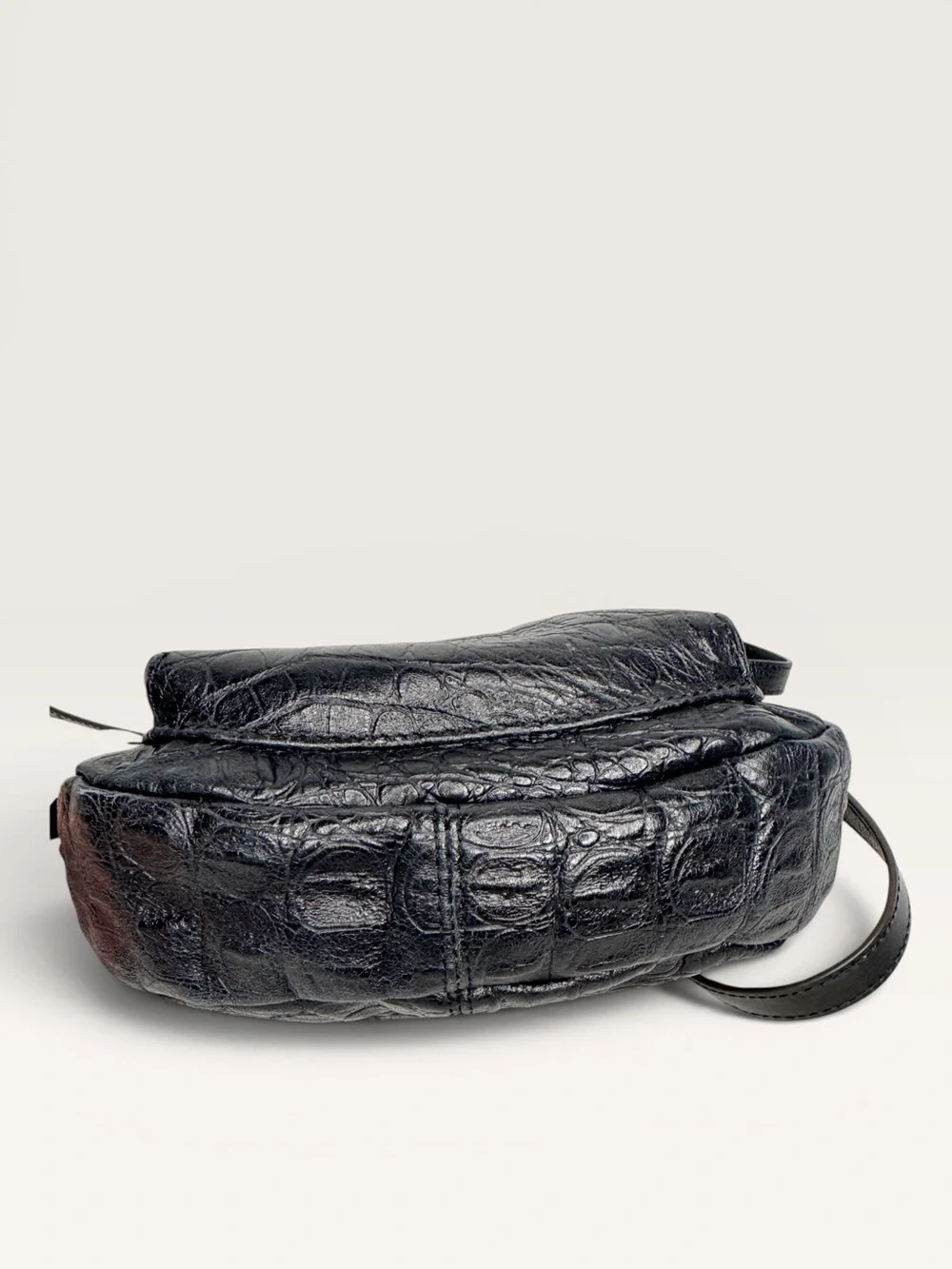 Lodis Black Leather Croc Embossed Crossbody